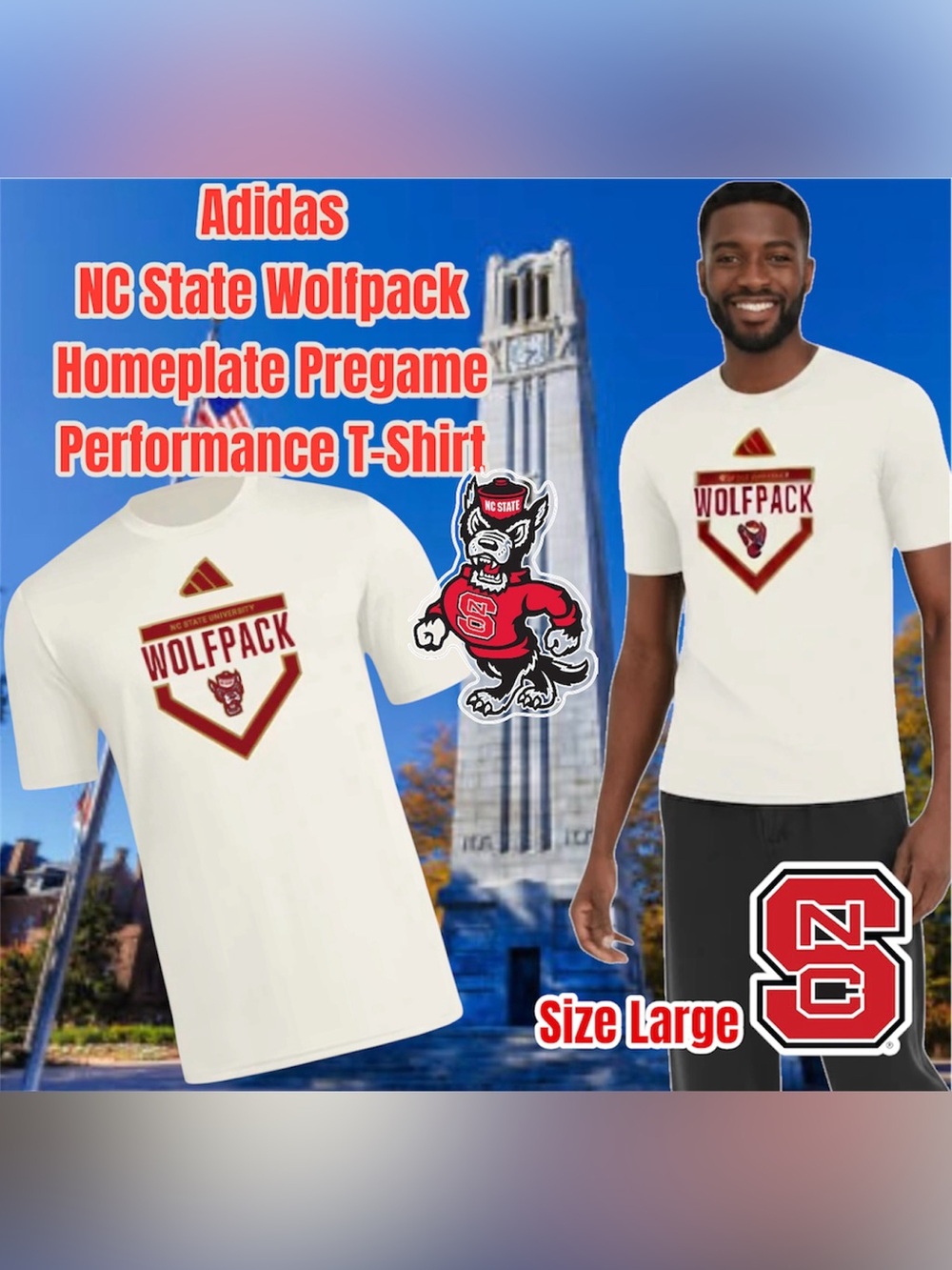 adidas Cream NC State Wolfpack Homeplate Pregame Performance T-Shirt, Size Large